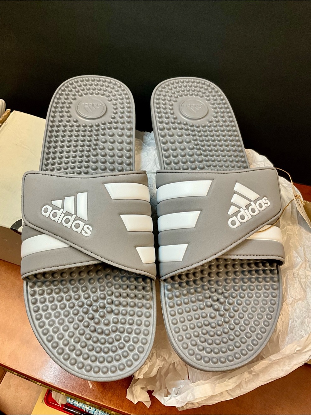 adidas Men’s Gray and White Massage Slide Sandals
